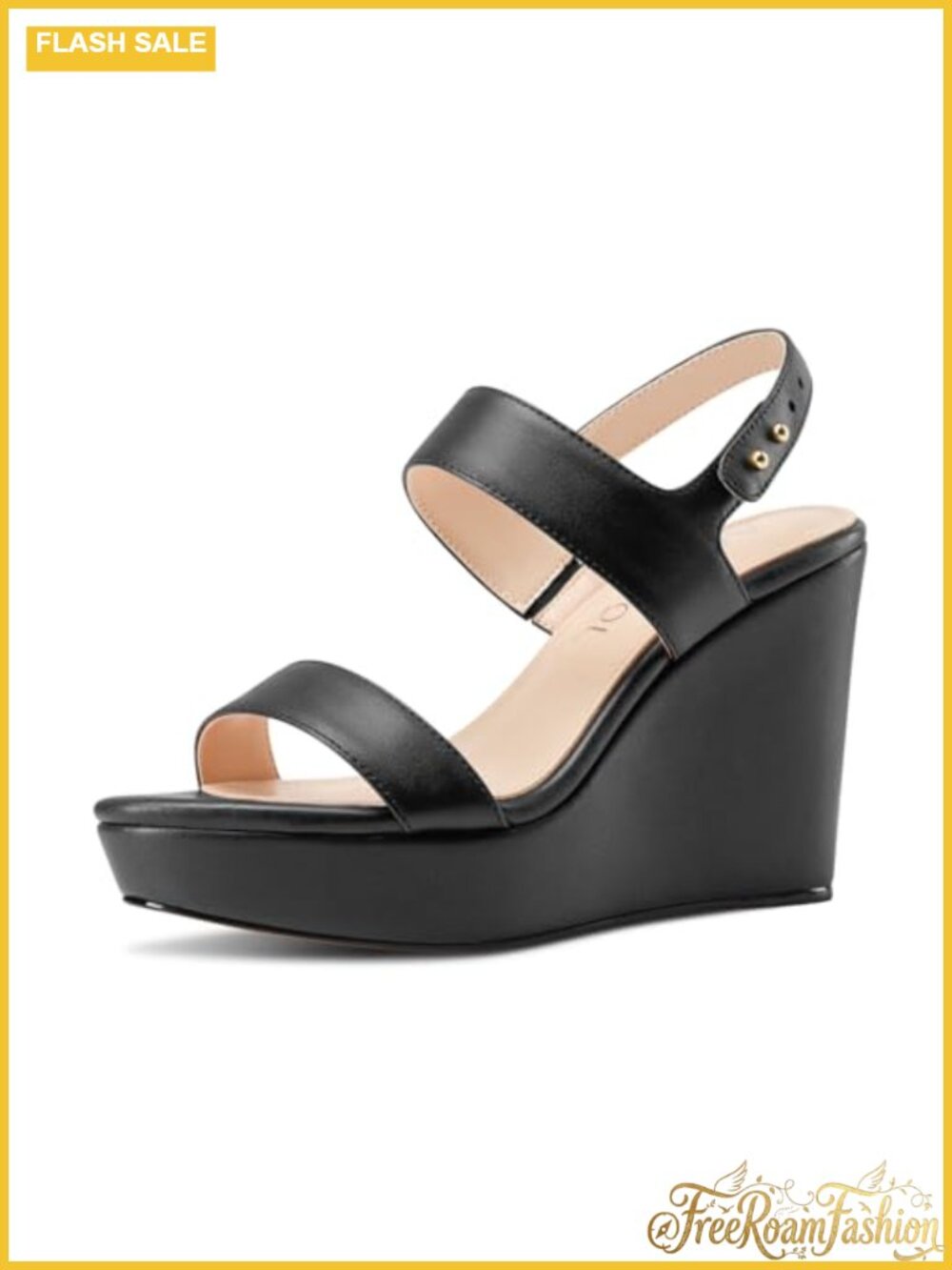 Womens Platform Wedge Sandals Ankle Strap Open Toe Faux Leather 3.9 Inch Heels